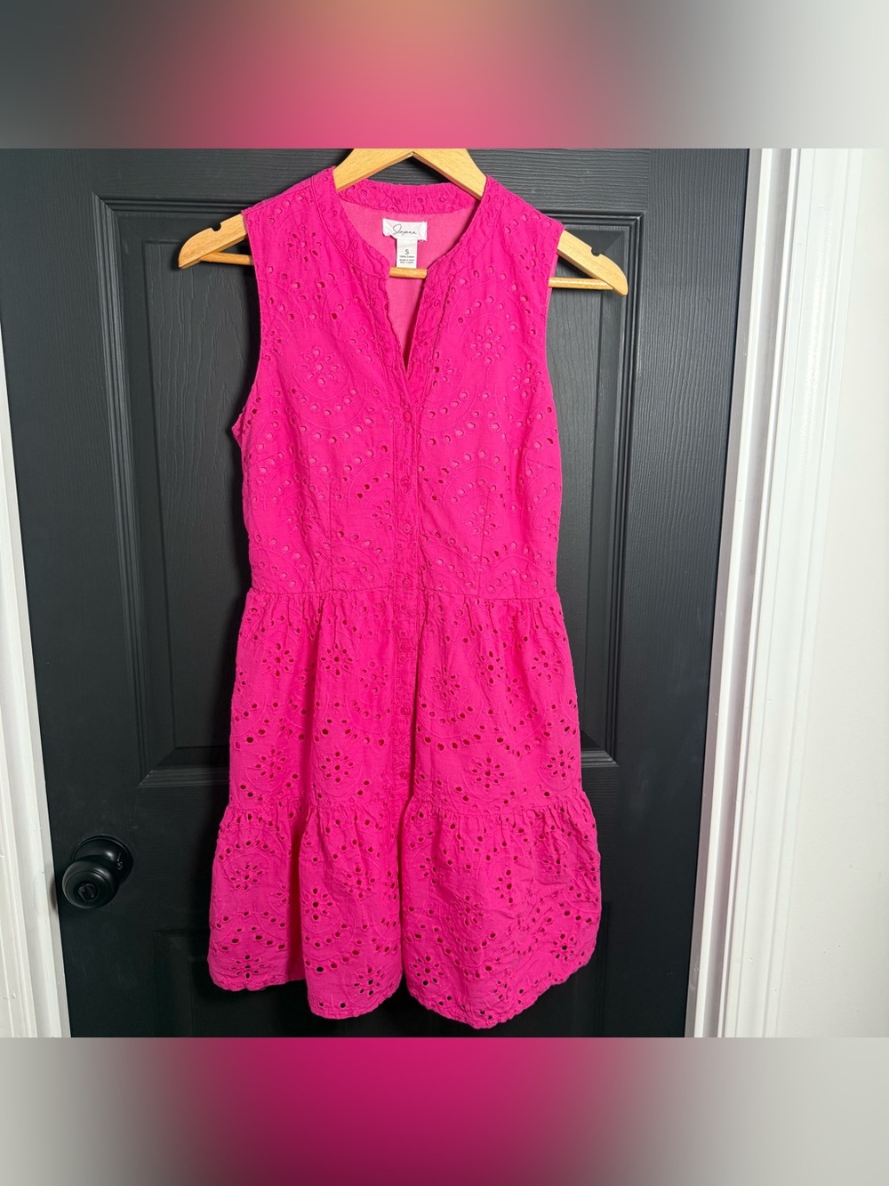 Japna Sleeveless Eyelet Tiered Mini Dress in Fuchsia